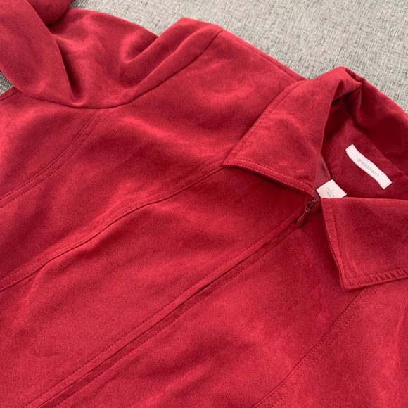 Dressbarn Red Suede Zipper Jacket Collared Pockets Large Lined Polyester Long Sl - Picture 8 of 16